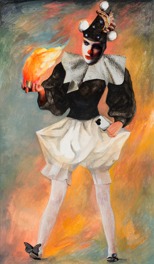Nino Japaridze - Jester of Fire (Clown de Feu) - Japaridze Tarot - 2012-2013 mixed media painting